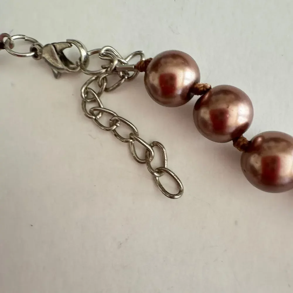 Vintage 21” Metallic Champagne Bronze Acrylic Beaded Choker Necklace 1960s